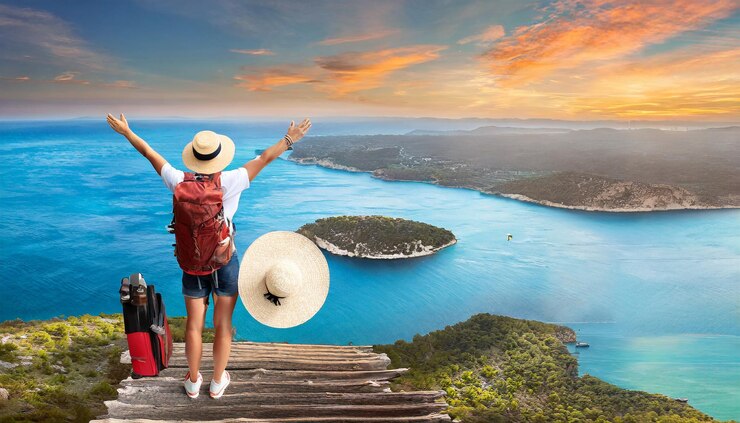 Foto top view concept van vrijheid reizen en avontuur panoramische afbeelding