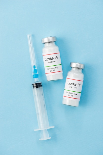 Photo top view covid19 vaccines