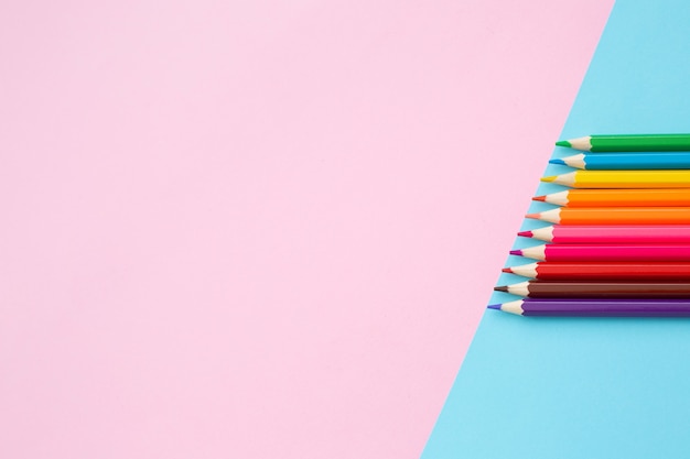 top view crayons aligned