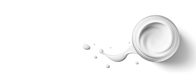 瓶の中のクリーミーな保湿クリームの美しさのトップビュー 純な白い完璧な広告バナー