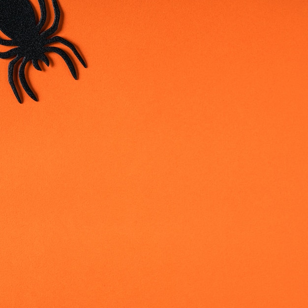 Top view of creative Halloween concept decoration on orange paper table background.