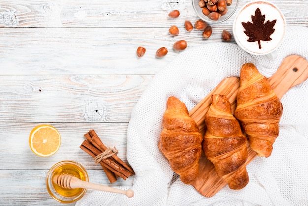 Top view of croissants breakfast