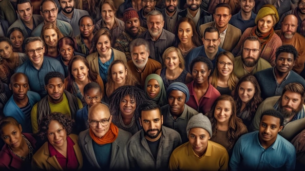 Foto vista dall'alto di una folla di persone diverse