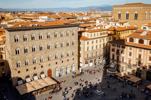 Top view on crowded signoria square in florence