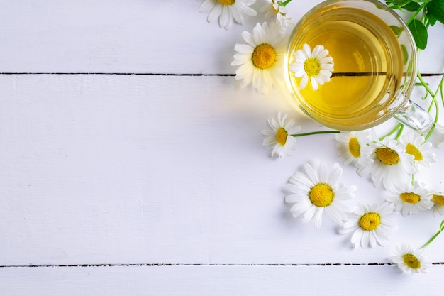 Top view of a cup of chamomile tea