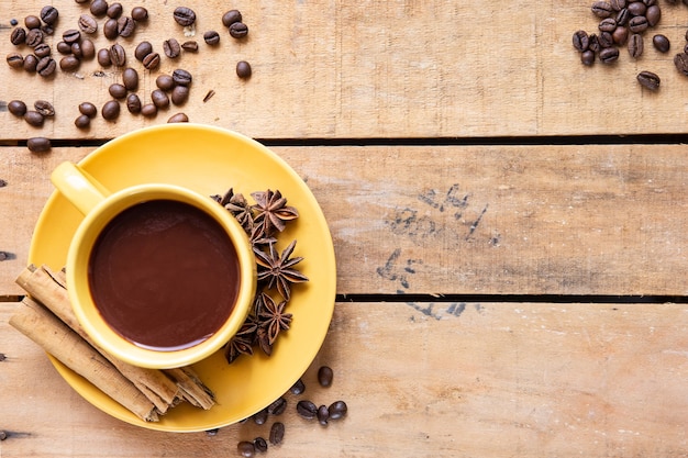 Top view cup of coffee on table