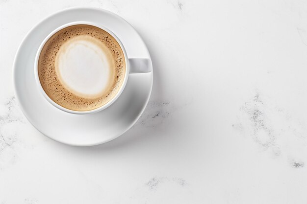 Top view cup of coffee with grain