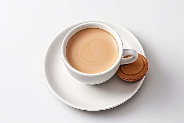 Top view cup of tea with sweet cookies on light background