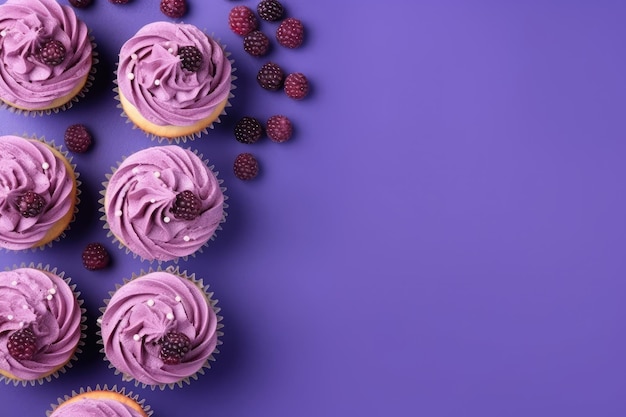 Top View of Cupcakes on a Luscious Purple Background