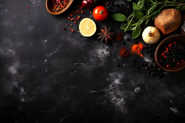 Top view of a dark background with cooking ingredients copyspace ai generative illustration