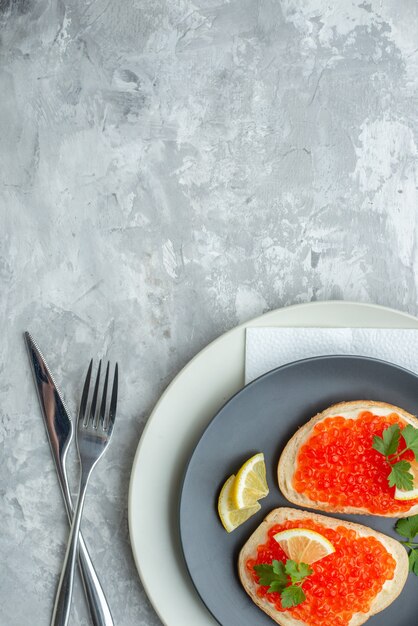 top view delicious caviar sandwiches inside plate on white surface