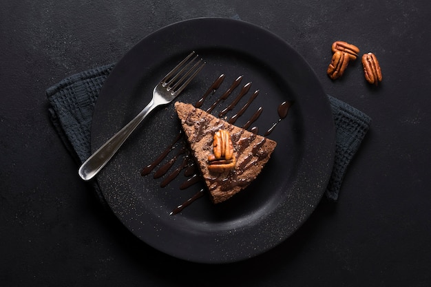 Foto vista dall'alto delizioso dessert al cioccolato