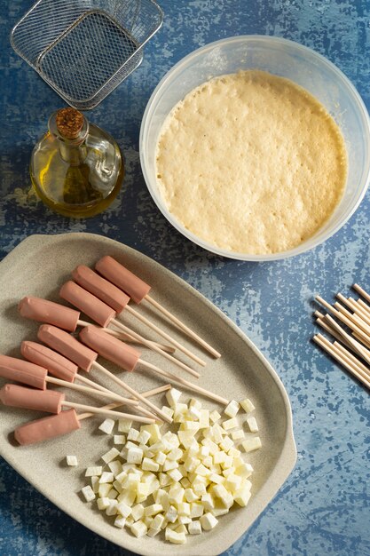 Vista dall'alto sul delizioso corn dog