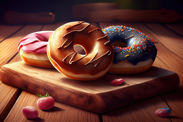 Top view of delicious donuts concept Generative Ai