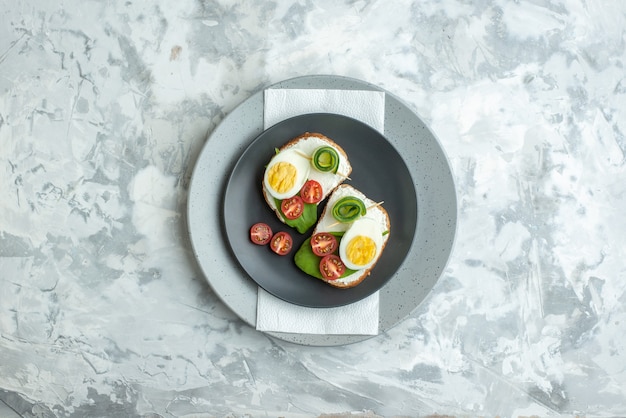 top view delicious egg sandwiches inside plate on white background sandwich burger diet health lunch food toast bread