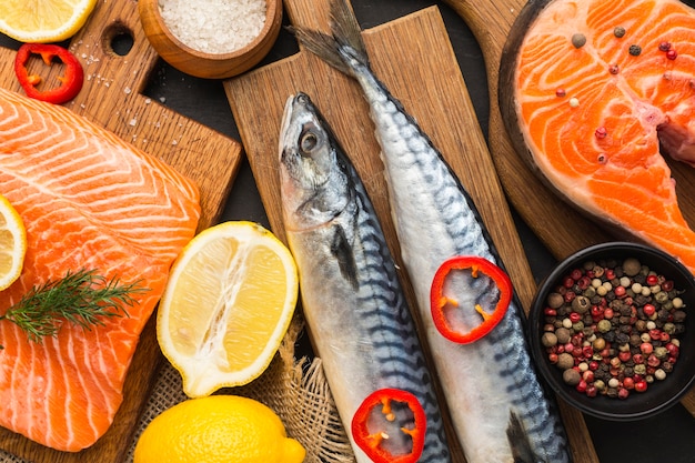 Foto vista dall'alto deliziosa disposizione di pesce