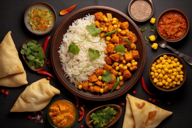 Photo top view delicious food arrangement indian food