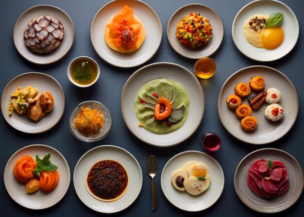 Top view of delicious food meal on plate of table background