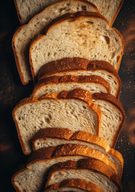 Высокий вид вкусных свежих кусочков хлеба Генеративный ИИ