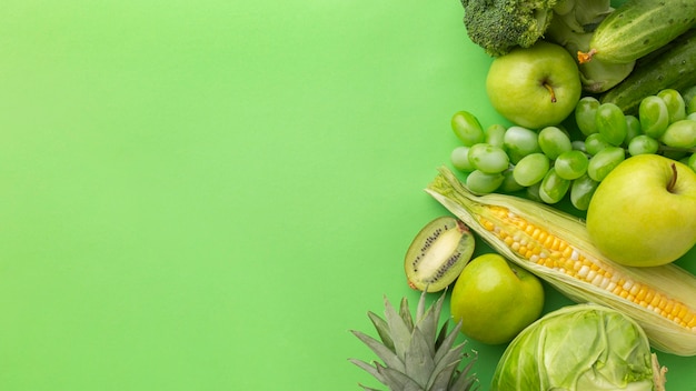 写真 トップビューおいしい果物と野菜