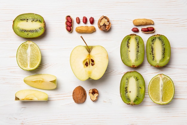 Top view delicious fruits arrangement