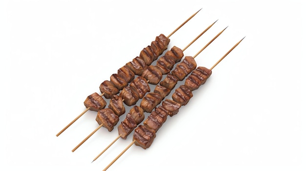 Top view of delicious grilled meat skewers Isolated on white background