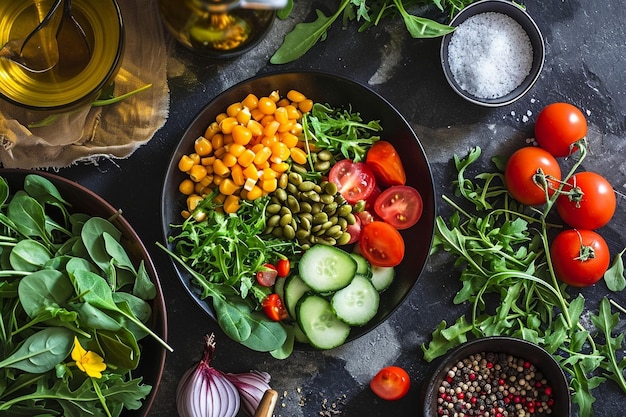 Photo top view of delicious healthy meal