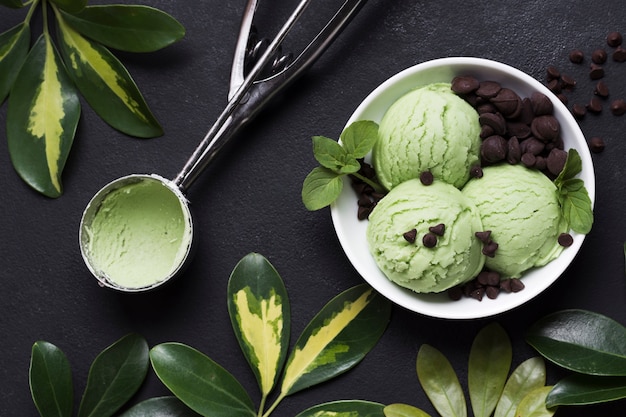 top view delicious ice cream scoops