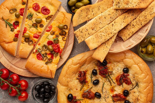 Foto vista dall'alto delizioso cibo italiano