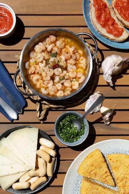 Foto vista dall'alto deliziosi frutti di mare sul tavolo