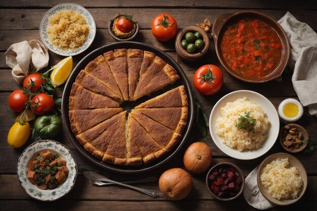 Top view delicious serbian food arrangement ar c