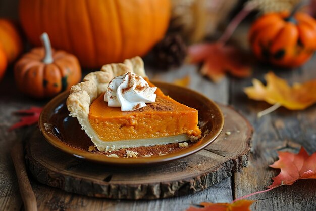 Photo top view of delicious thanksgiving pumpkin pie