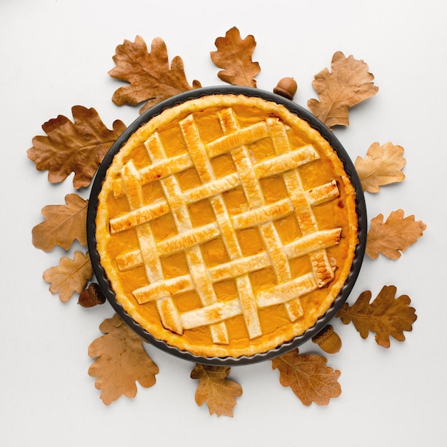 Vista dall'alto della deliziosa torta di zucca del ringraziamento