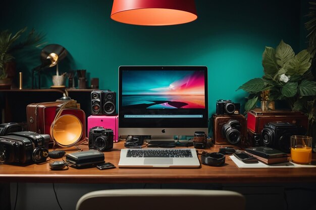 Top view of desk concept with copy space