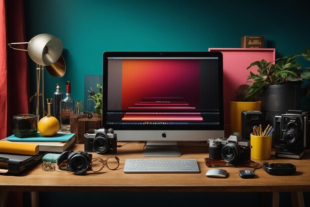 Top view of desk concept with copy space