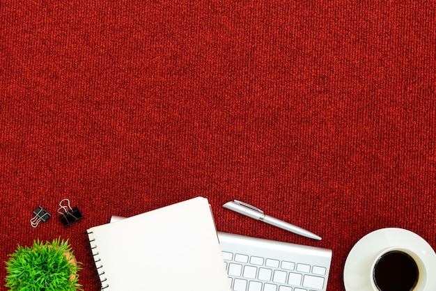 Top view desk with Christmas festival theme background.