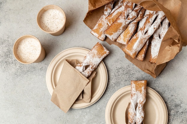 Top view of dessert with powdered sugar