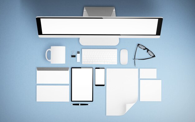 Photo top view of devices and branding