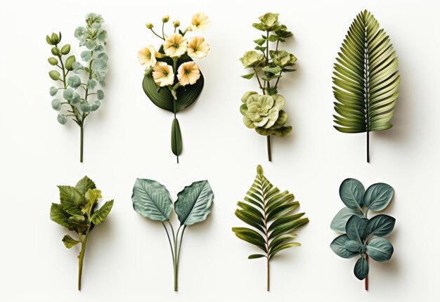 Top view of different botanical leaf concept object isolated for Decorative Display Design