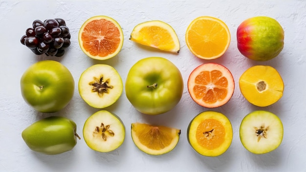 사진 색 배경 나무 비타민에 개진 과일과 전체 신선한 과일의 다른 과일 구성