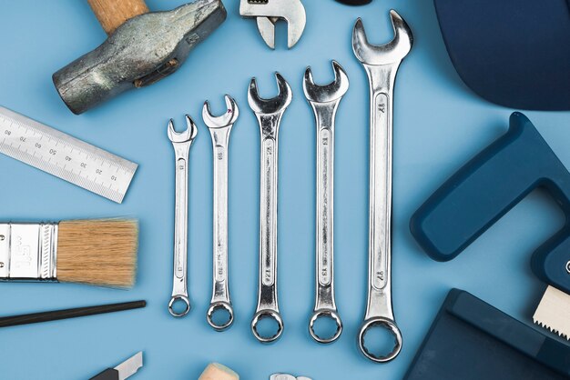 Top view different types of tools