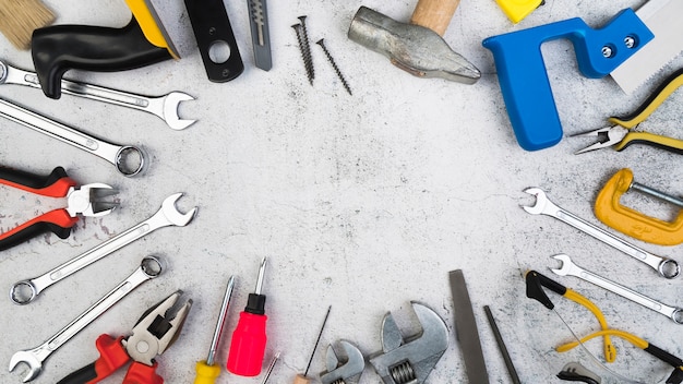 top view different types of tools