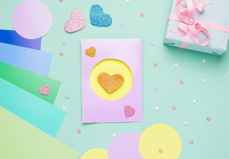 하트 모양으로 단계별로 DIY 카드 상단보기