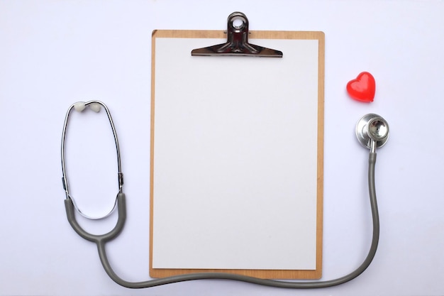 top view  doctors office desk medical accessories on a white background