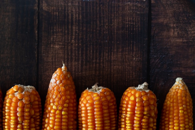 Top View Dried Corn on Wooden   