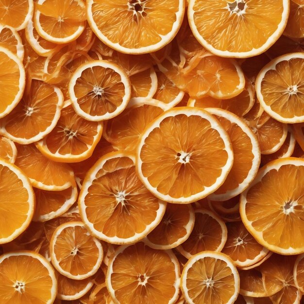 Top view of dried orange slices arranged on white background with copy space