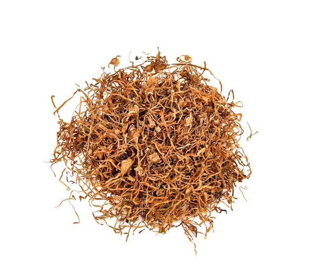 Top view of Dried tobacco isolated on white background