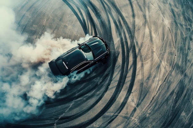 Photo top view of driver drifting car automobile