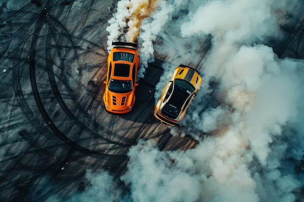 Photo top view of driver drifting car automobile