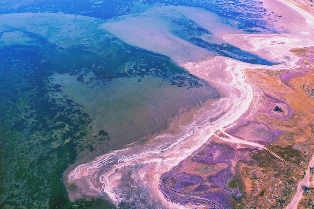 Top view of dry estuary Land texture Abstract nature background Gradient color